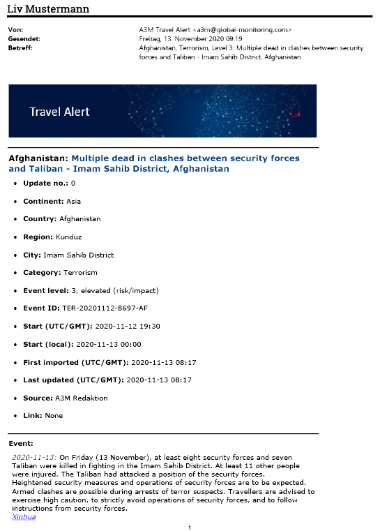 travel alert email