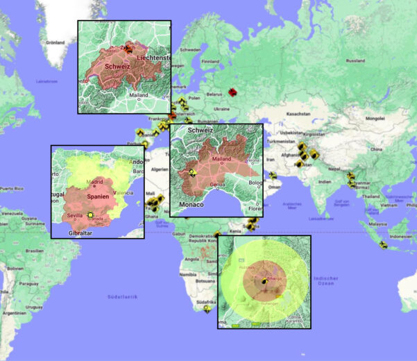 Weltkarte mit lokalisierten Ereignissen