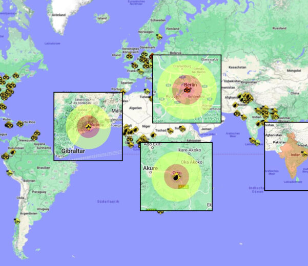 Weltkarte und lokalisierte Ereignisse