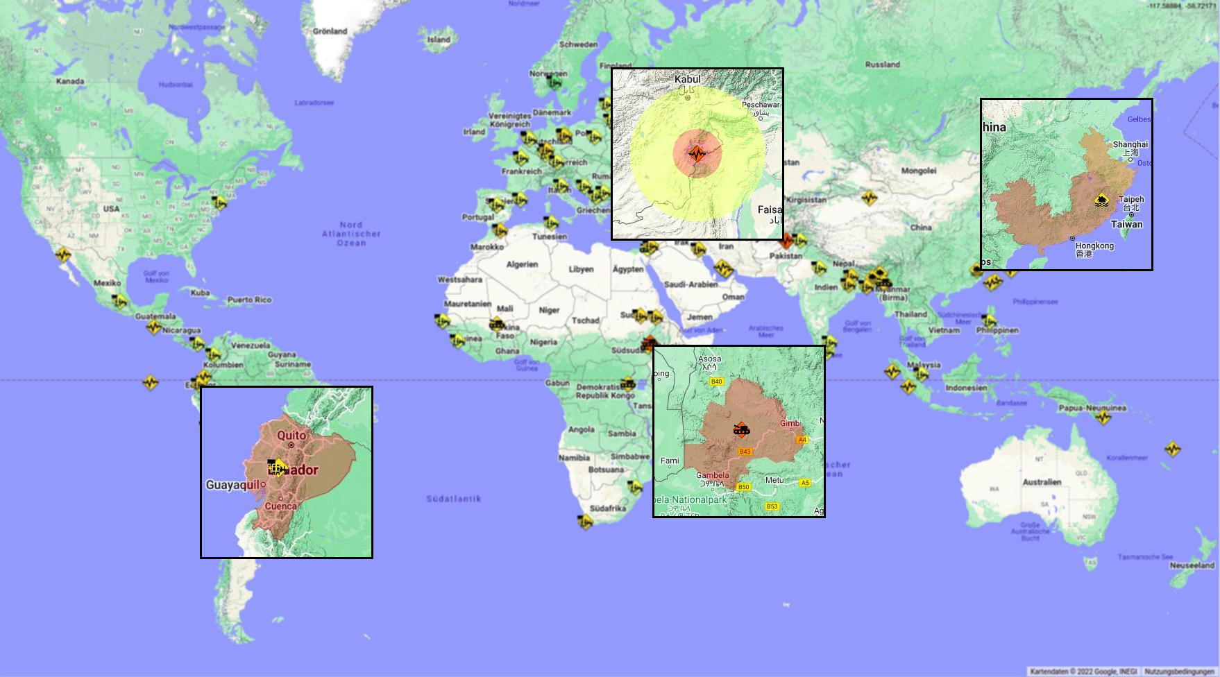Weltkarte mit lokalisierten Ereignissen