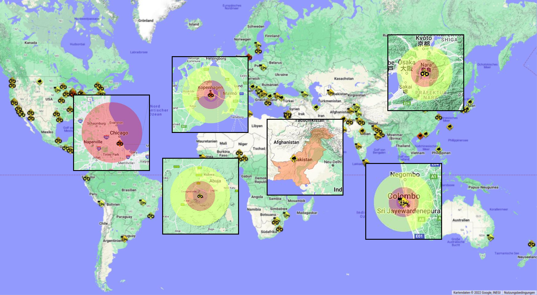 Weltkarte und lokalisierte Ereignisse